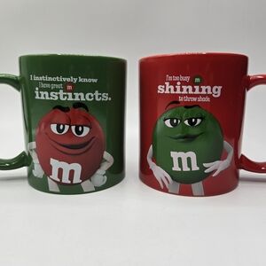Mars M&Ms Red & Green Characters On Their Own Coffee Mugs Set 2024 Collectibles